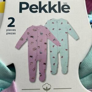 Pekkle Baby 2-pack Organic Cotton Dino and Watermelon Sleeper Set 9M